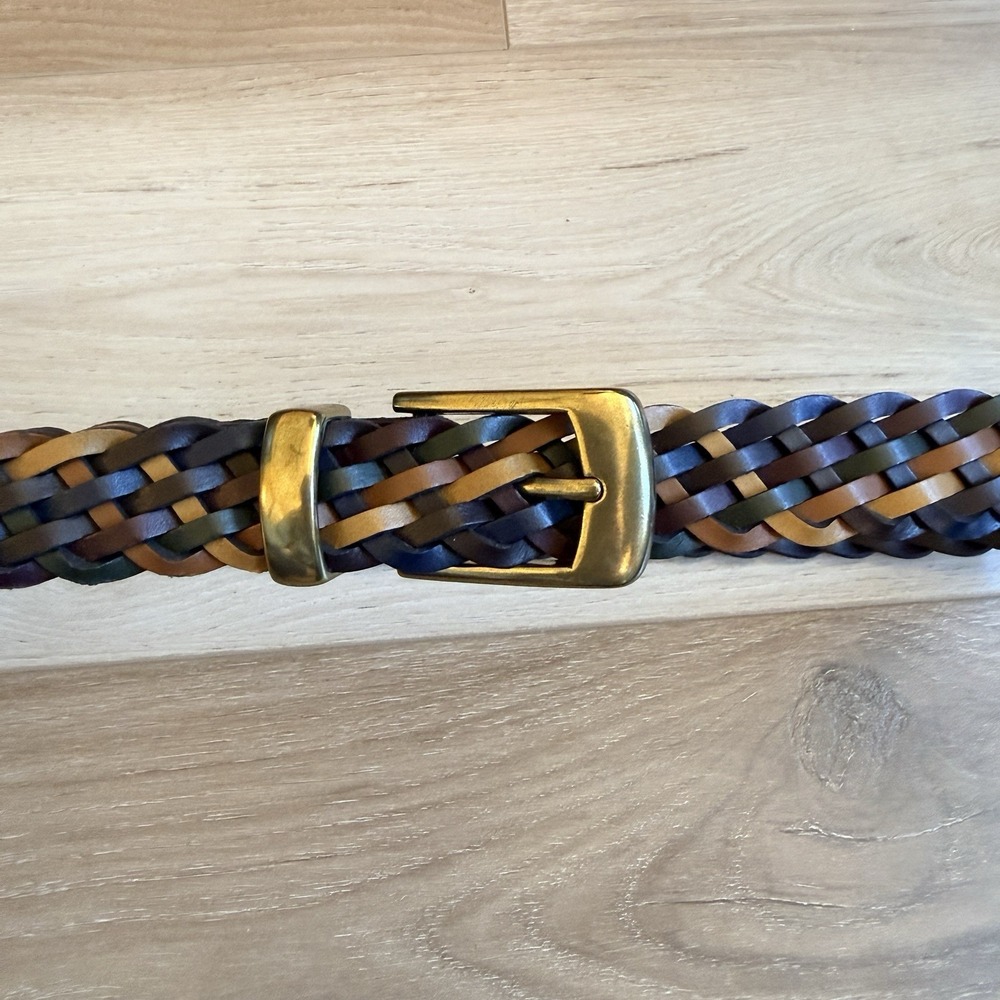 Braided Leather Belt Gold Buckle Multicolored 37-39